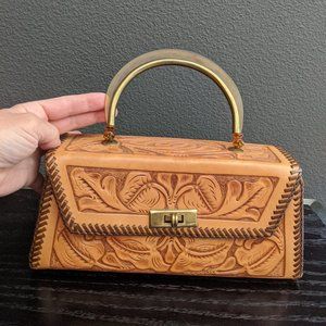 Tan Leather Purse with Handwoven Detailing
